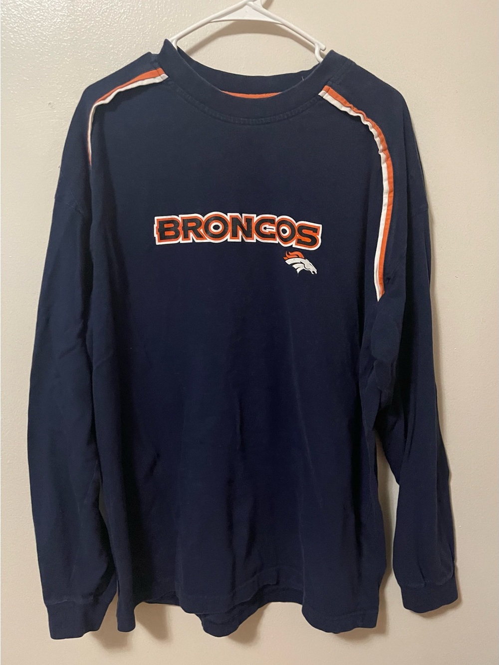 NFL Denver Broncos Navy & Orange Long-Sleeve Crewneck
